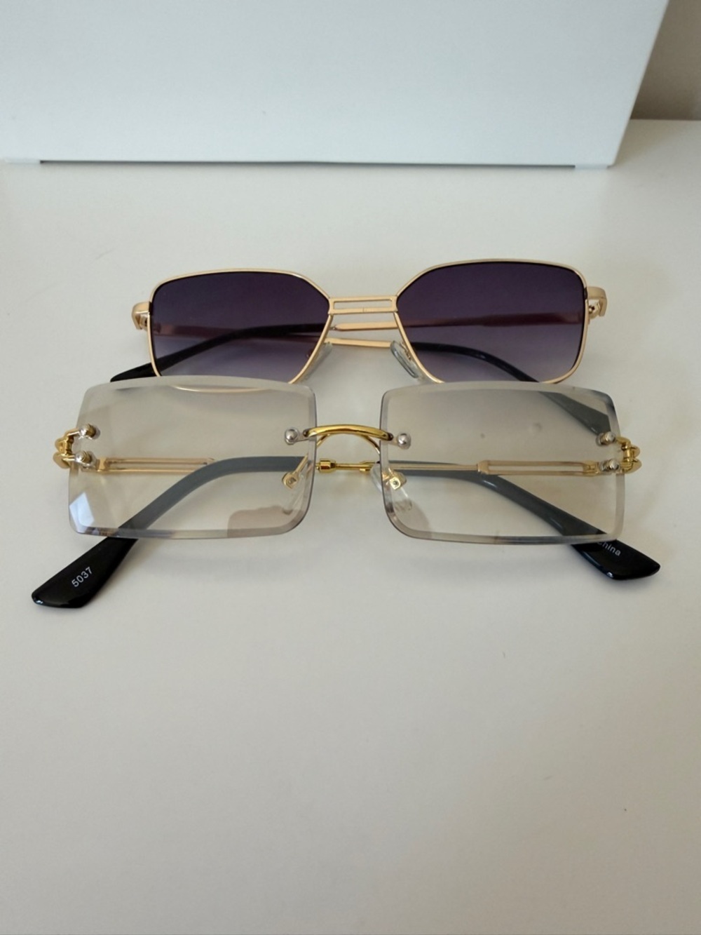 Gold Rim Rectangle Rimless Sunglasses - Women's Accessories